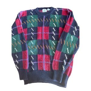 Vtg 90s Plaid Chunky Grandpa Sweater Grunge Cobain Preppy Funky‎ Academia Medium